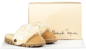 Alameda Turquesa Beige Luxury Pearl Embellished Shearling Mules BNIB UK 3 EU 36 👠