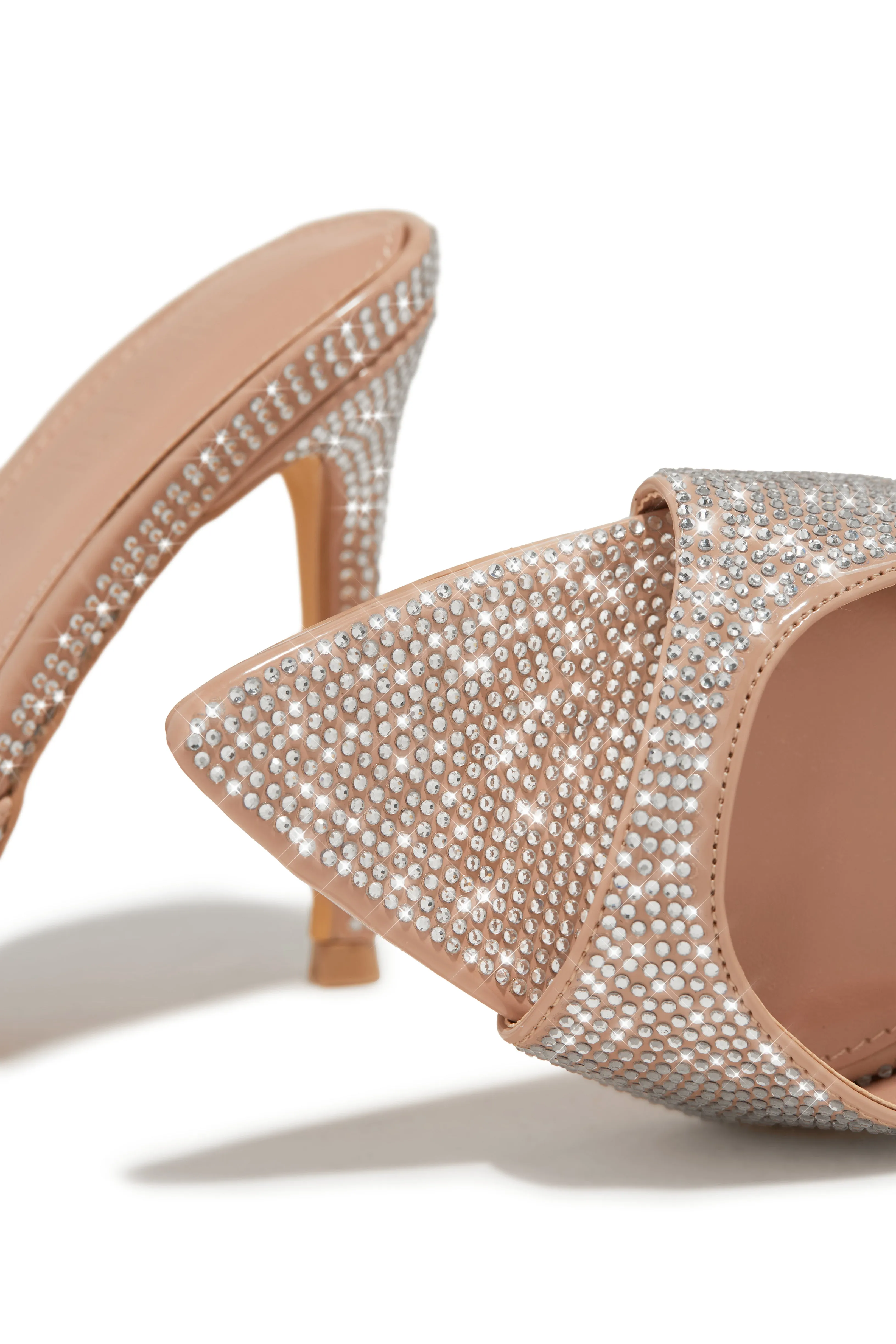 Amiah Embellished High Heel Mules - Nude