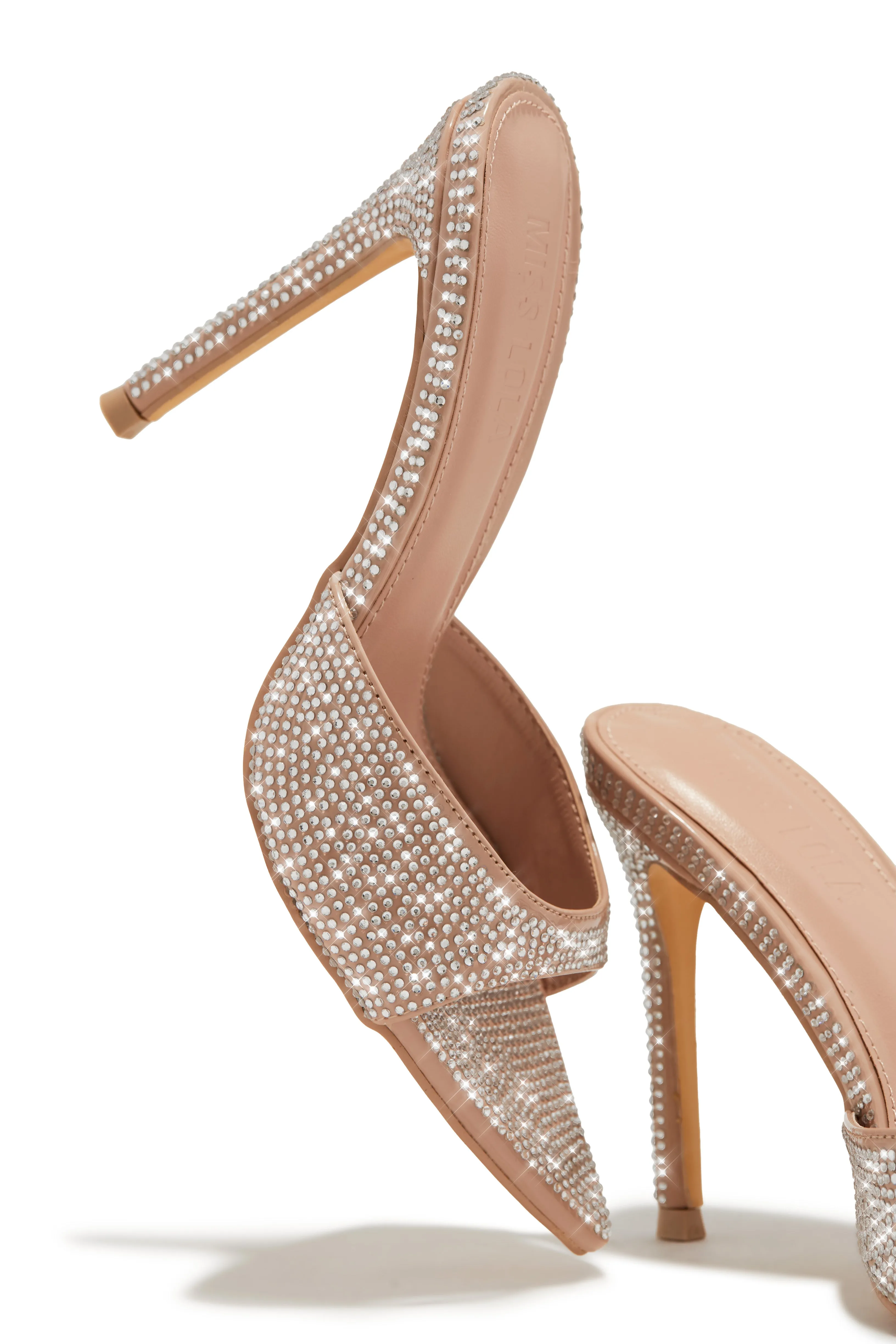 Amiah Embellished High Heel Mules - Nude