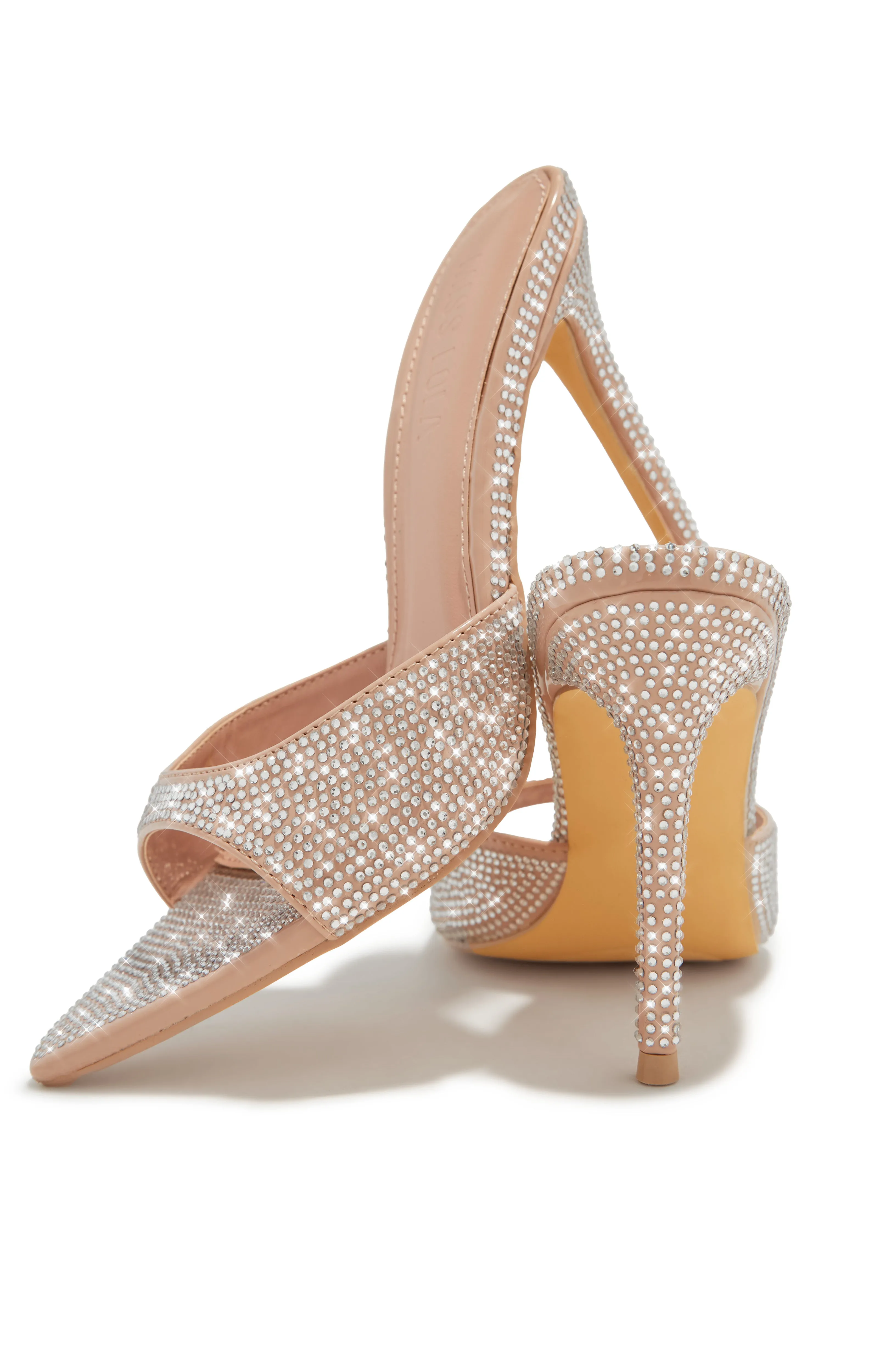 Amiah Embellished High Heel Mules - Nude