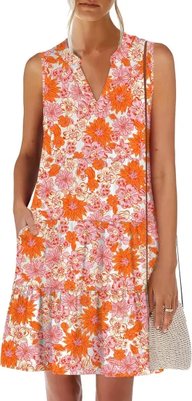ANRABESS Womens Mini Dresses Sleeveless V Neck Tiered Swing Going Out Beach Vacation Sundress 2025 Summer Casual Outfits
