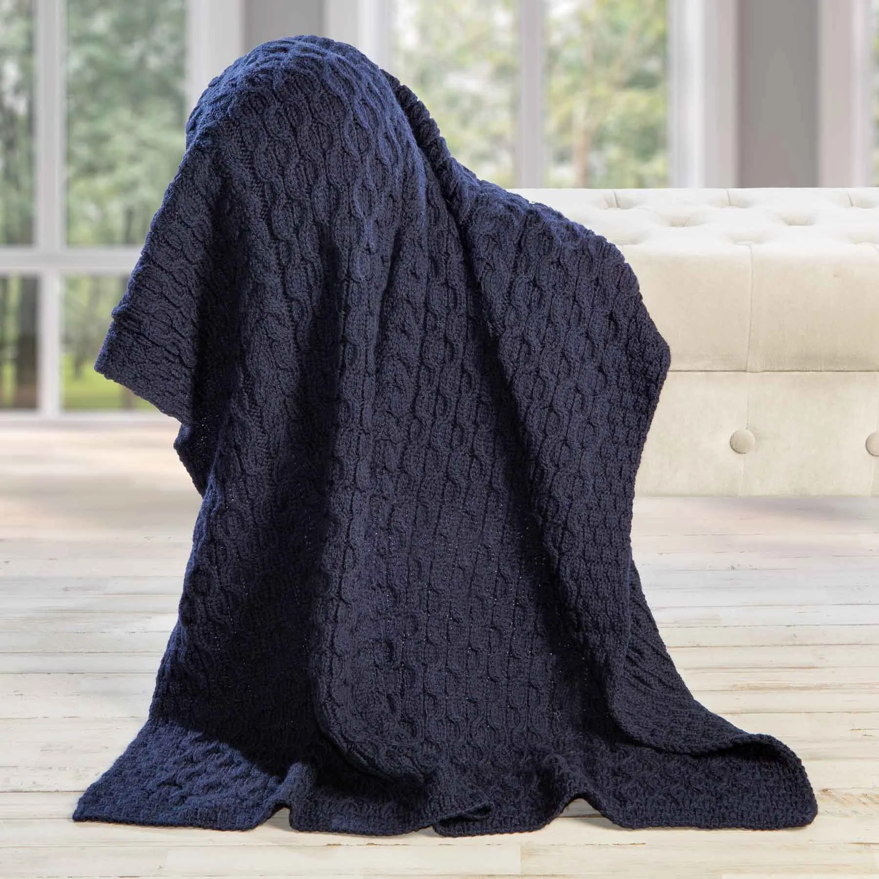 Aran Fisherman Honeycomb Blanket- Navy