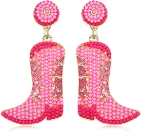 Beaded Cowboy Boot Earring Western Cowgirl Boots Earrings for Women Boho Shoes Dangle Drop Earrings Y2k Jewelry Party Gift