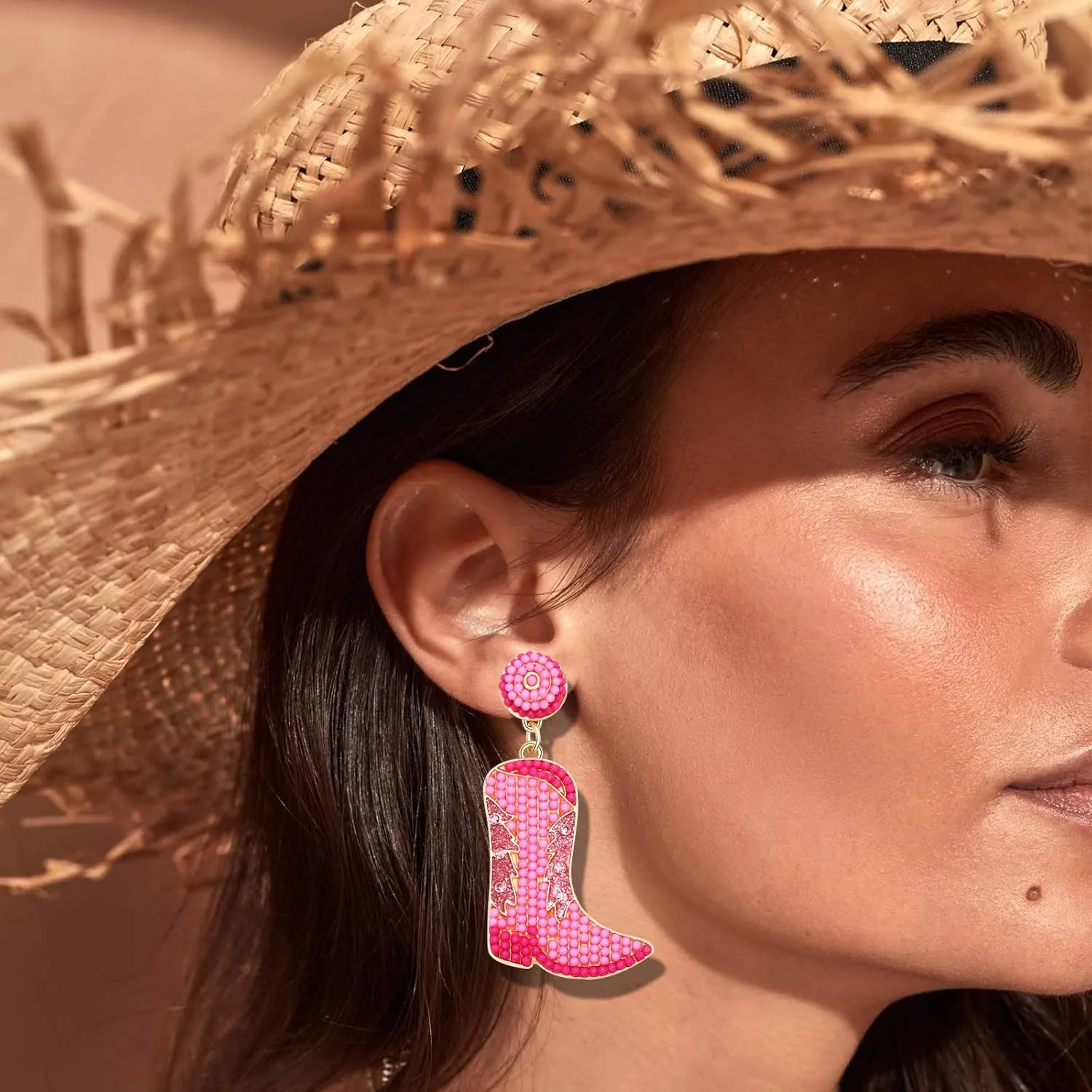 Beaded Cowboy Boot Earring Western Cowgirl Boots Earrings for Women Boho Shoes Dangle Drop Earrings Y2k Jewelry Party Gift