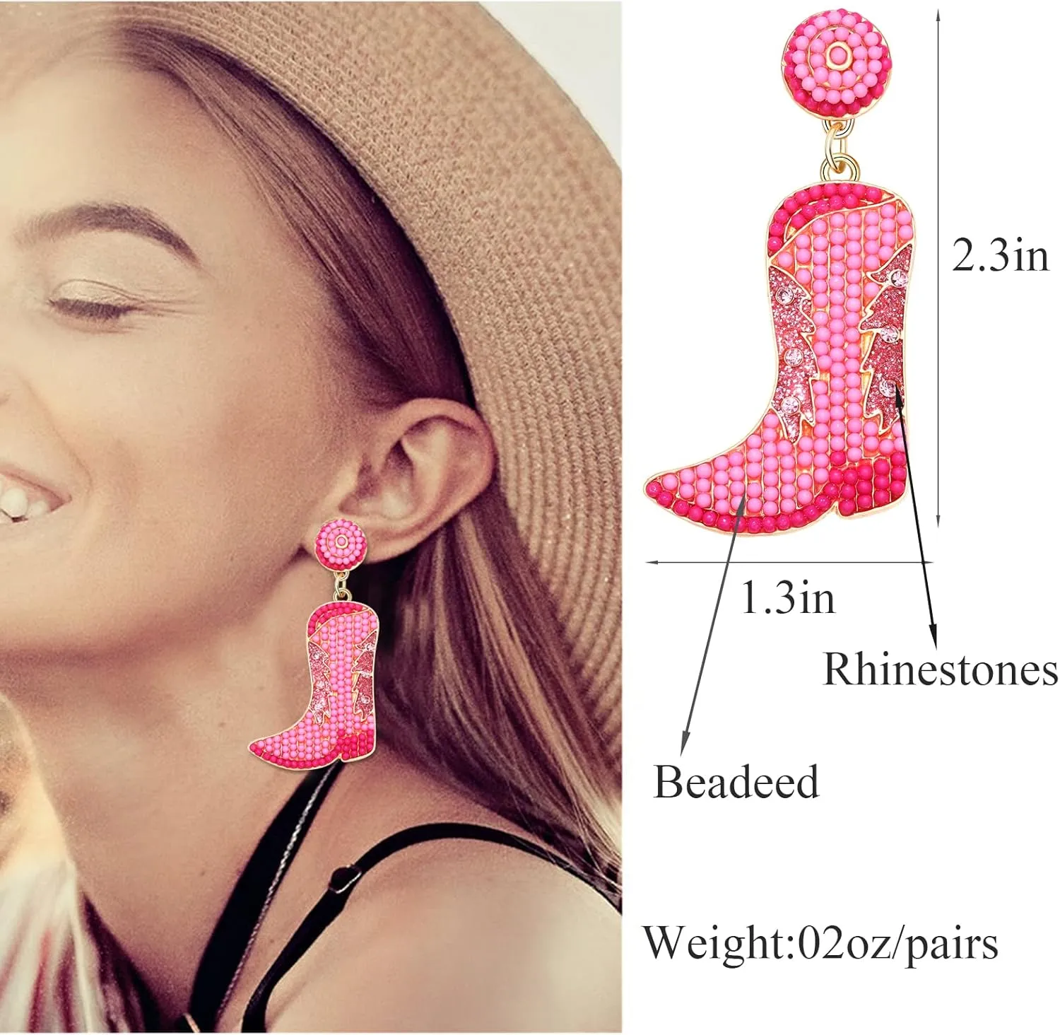 Beaded Cowboy Boot Earring Western Cowgirl Boots Earrings for Women Boho Shoes Dangle Drop Earrings Y2k Jewelry Party Gift