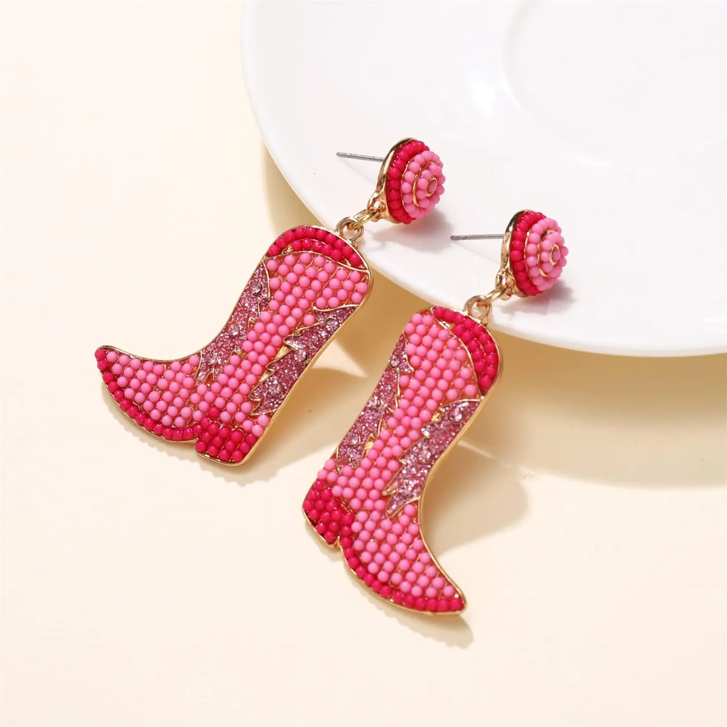 Beaded Cowboy Boot Earring Western Cowgirl Boots Earrings for Women Boho Shoes Dangle Drop Earrings Y2k Jewelry Party Gift