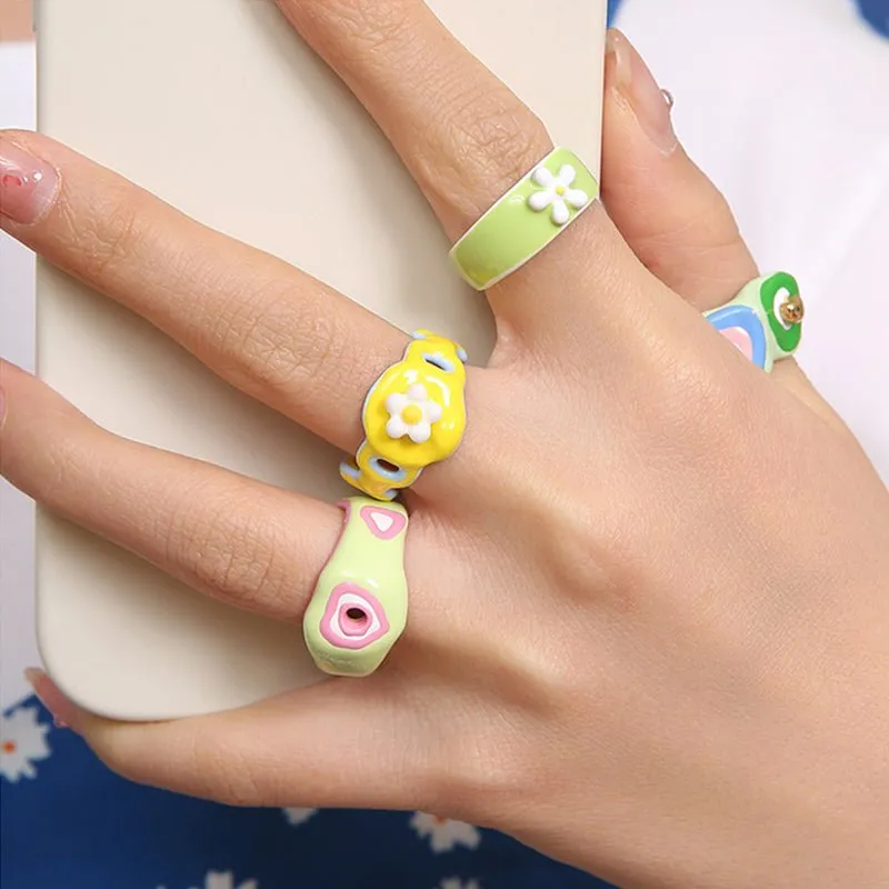 Blooming Rose In Green Y2K Rings