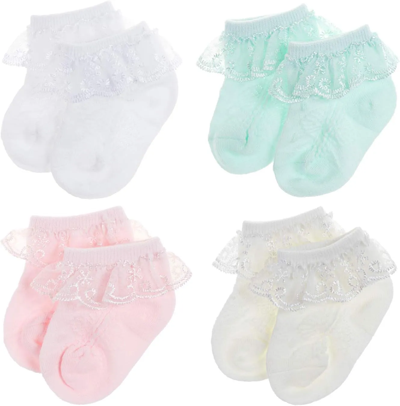 BQUBO Baby Girls Socks Eyelet Ruffle Lace Sock Baby Socks Newborn/Infant/Toddlers/Kids Frilly Summer Thin Dress Sock