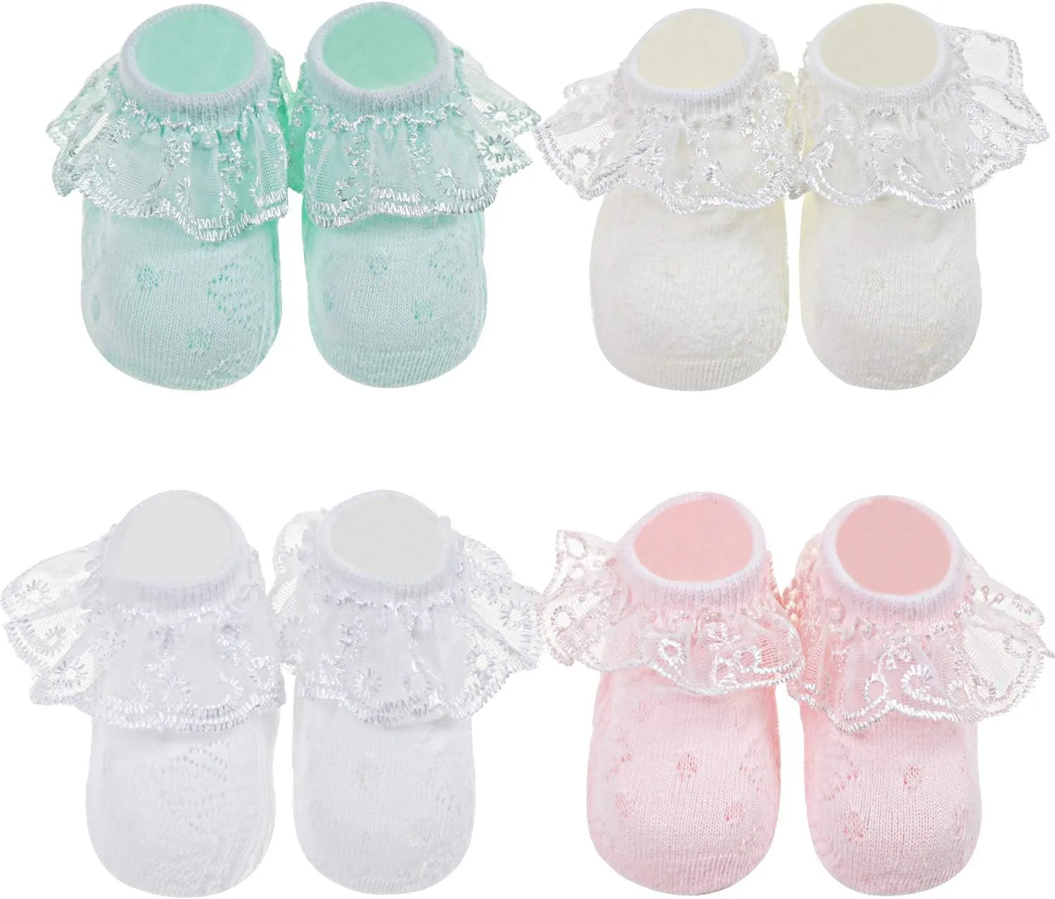 BQUBO Baby Girls Socks Eyelet Ruffle Lace Sock Baby Socks Newborn/Infant/Toddlers/Kids Frilly Summer Thin Dress Sock