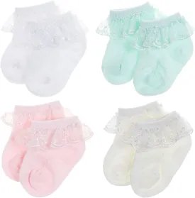 BQUBO Baby Girls Socks Eyelet Ruffle Lace Sock Baby Socks Newborn/Infant/Toddlers/Kids Frilly Summer Thin Dress Sock