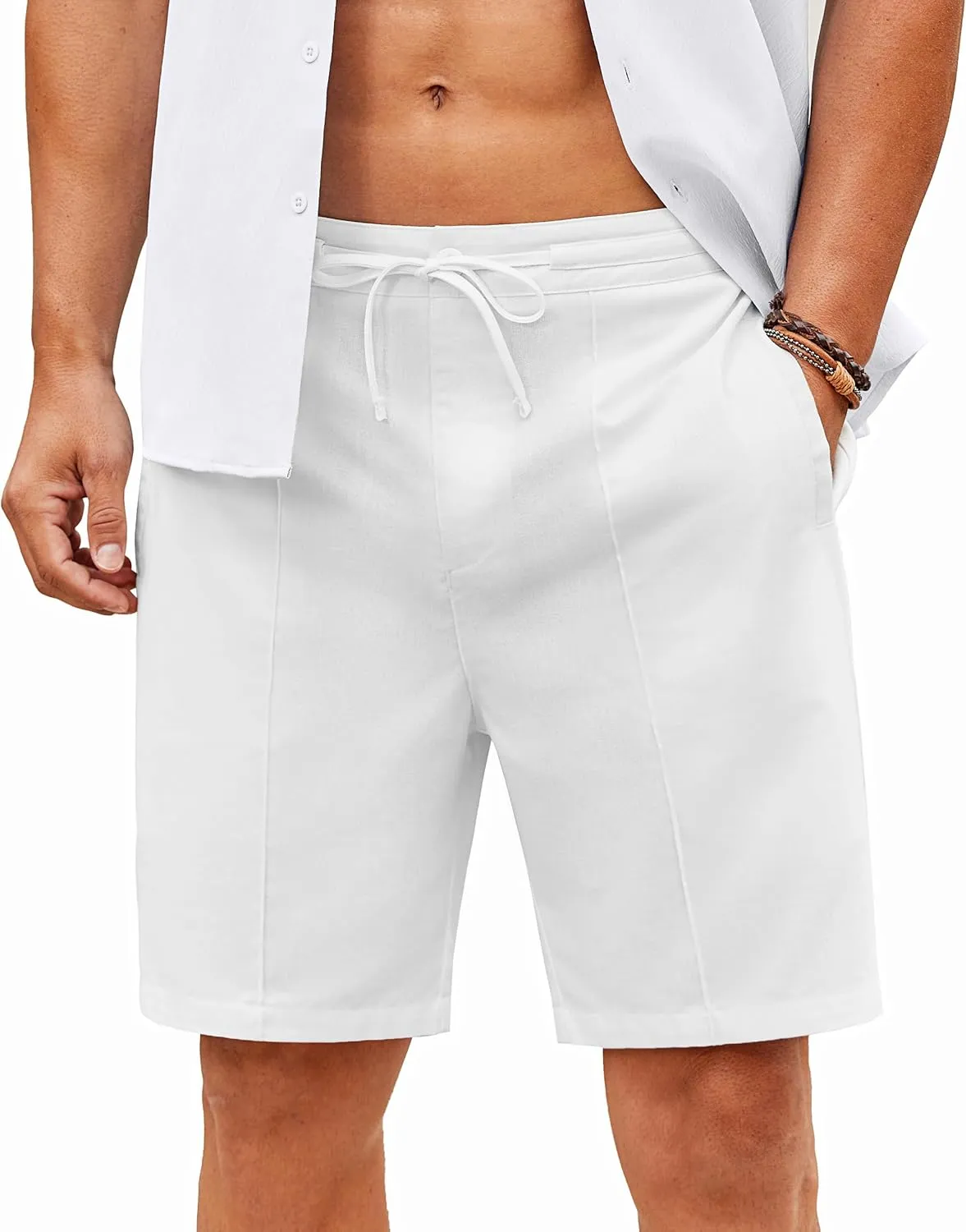 COOFANDY Men's Cotton Linen Shorts 8 Inch Inseam Stretch Casual Dress Summer Beach Golf Shorts with Pockets