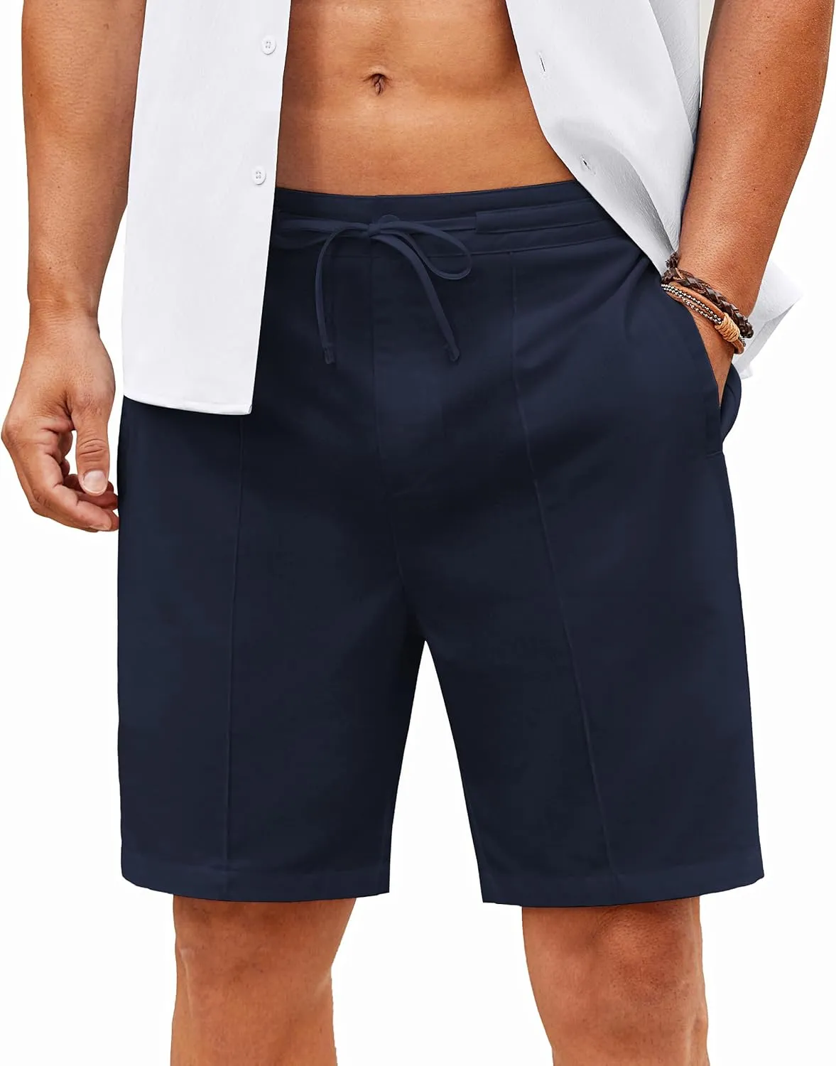 COOFANDY Men's Cotton Linen Shorts 8 Inch Inseam Stretch Casual Dress Summer Beach Golf Shorts with Pockets
