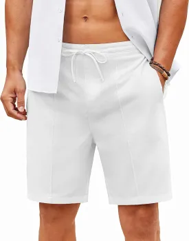 COOFANDY Men's Cotton Linen Shorts 8 Inch Inseam Stretch Casual Dress Summer Beach Golf Shorts with Pockets