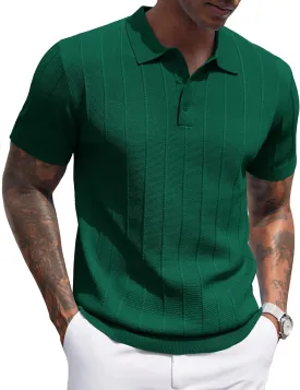 COOFANDY Mens Knit Polo Shirts Short Sleeve Ribbed Textured Polo Shirt Lightweight Casual Golf Shirts Collared T Shirt
