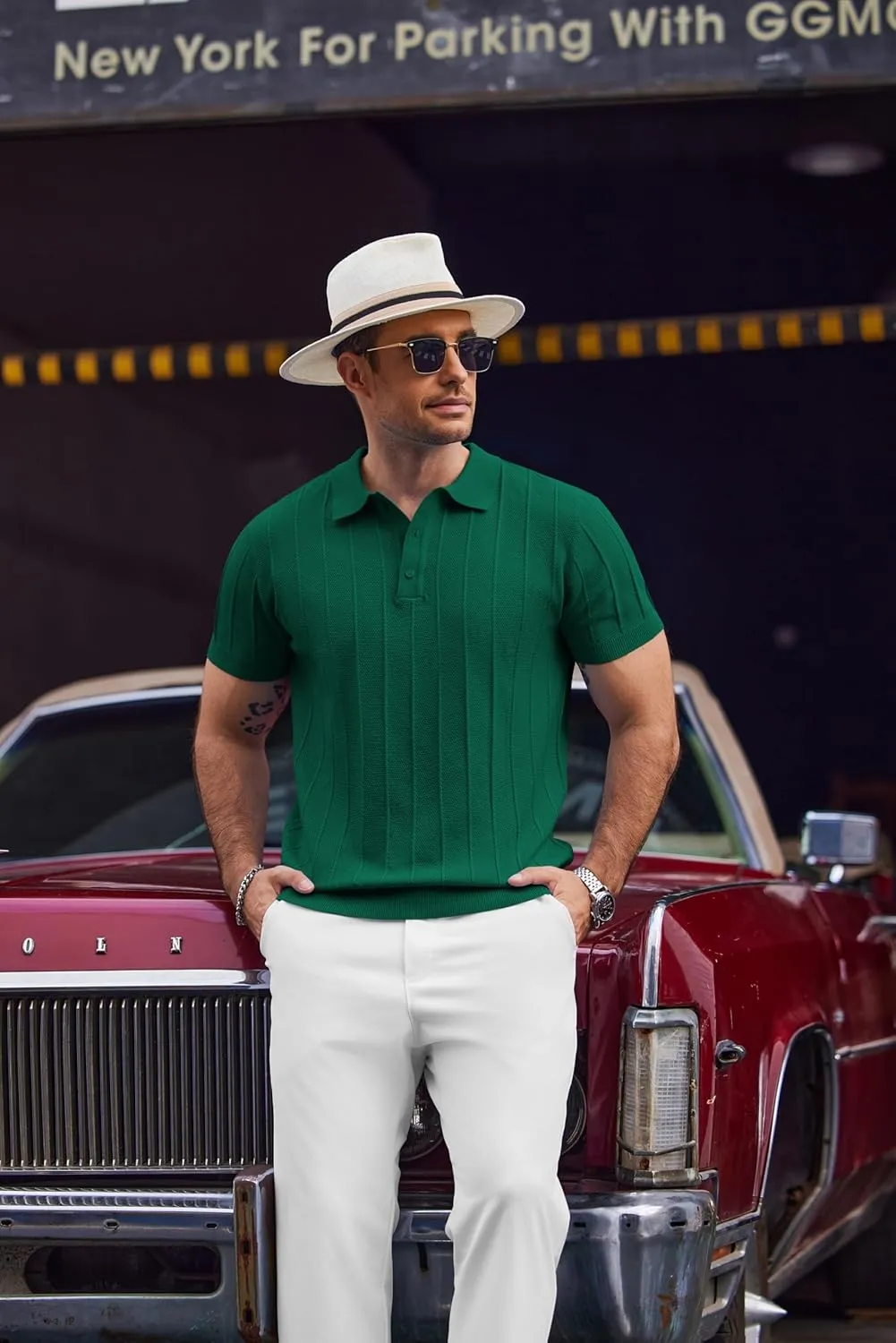 COOFANDY Mens Knit Polo Shirts Short Sleeve Ribbed Textured Polo Shirt Lightweight Casual Golf Shirts Collared T Shirt