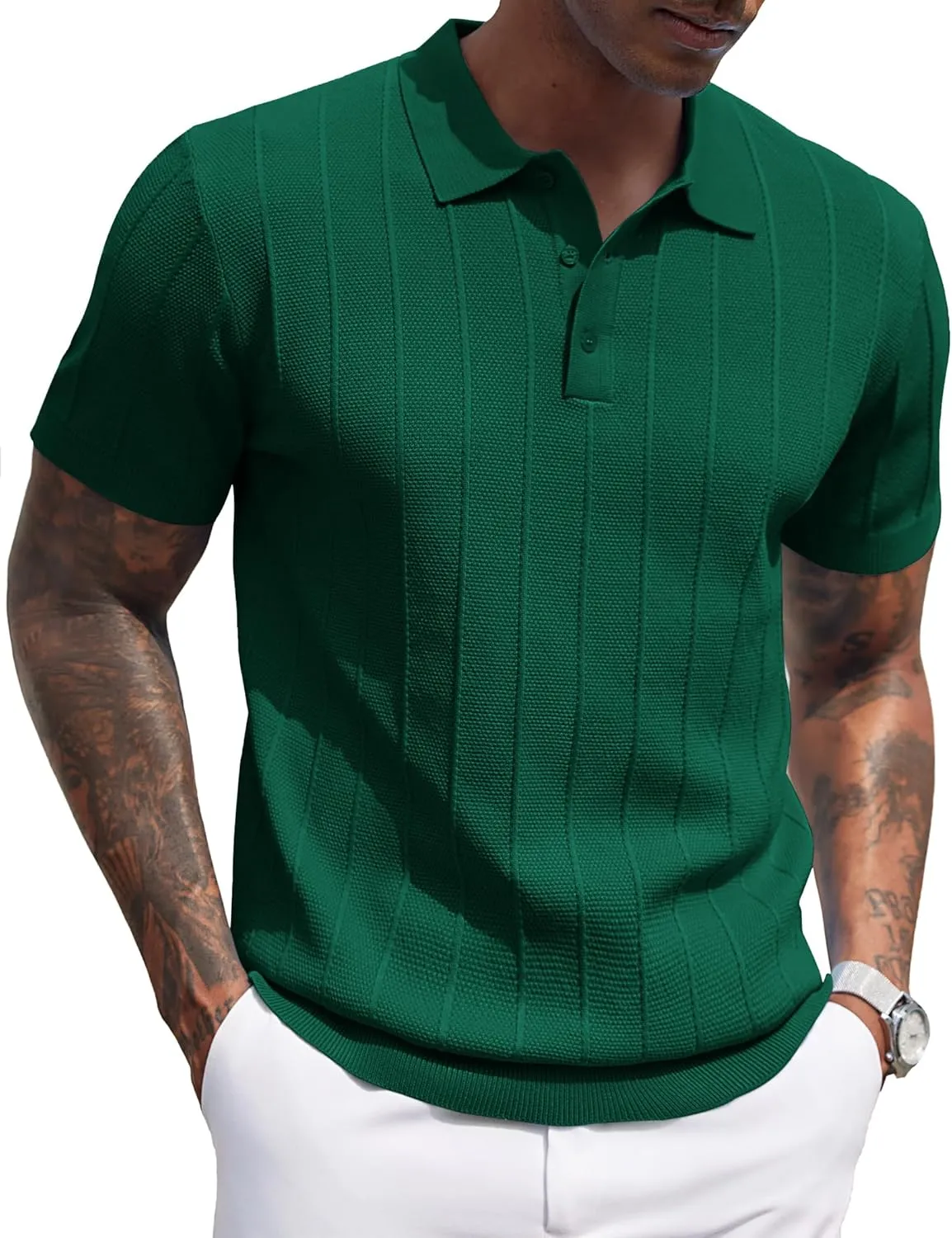 COOFANDY Mens Knit Polo Shirts Short Sleeve Ribbed Textured Polo Shirt Lightweight Casual Golf Shirts Collared T Shirt