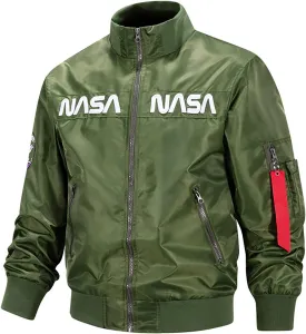 CORIRESHA Winter Men's NASA Bomber Jacket Stand Collar Thickened With Embroidery