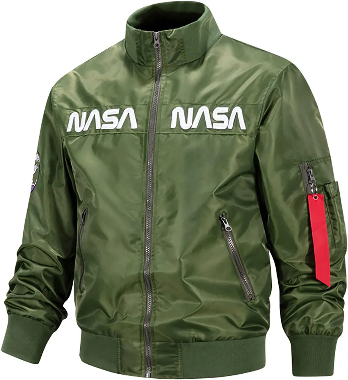 CORIRESHA Winter Men's NASA Bomber Jacket Stand Collar Thickened With Embroidery