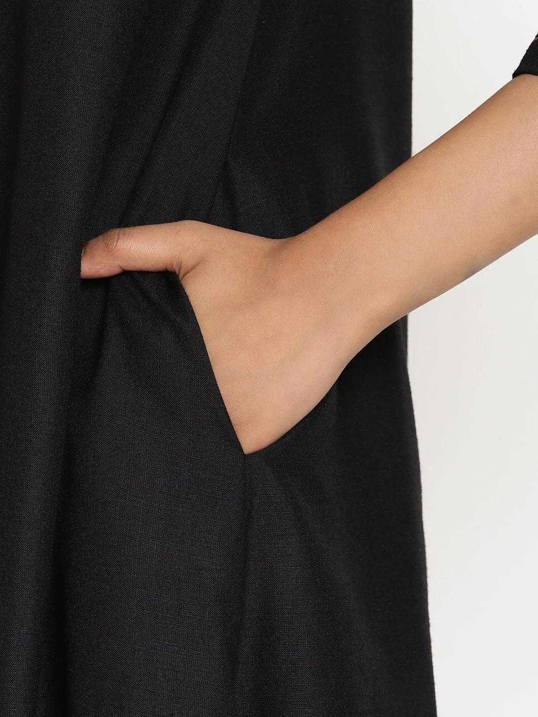 Cotton Linen Black Kurta Pant Set