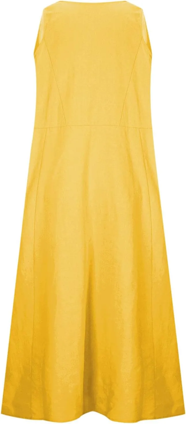 Cotton Linen Maxi Dress for Women Summer Boho Casual Beach Dresses Sleeveless Solid Long Dress Vacation Outfits
