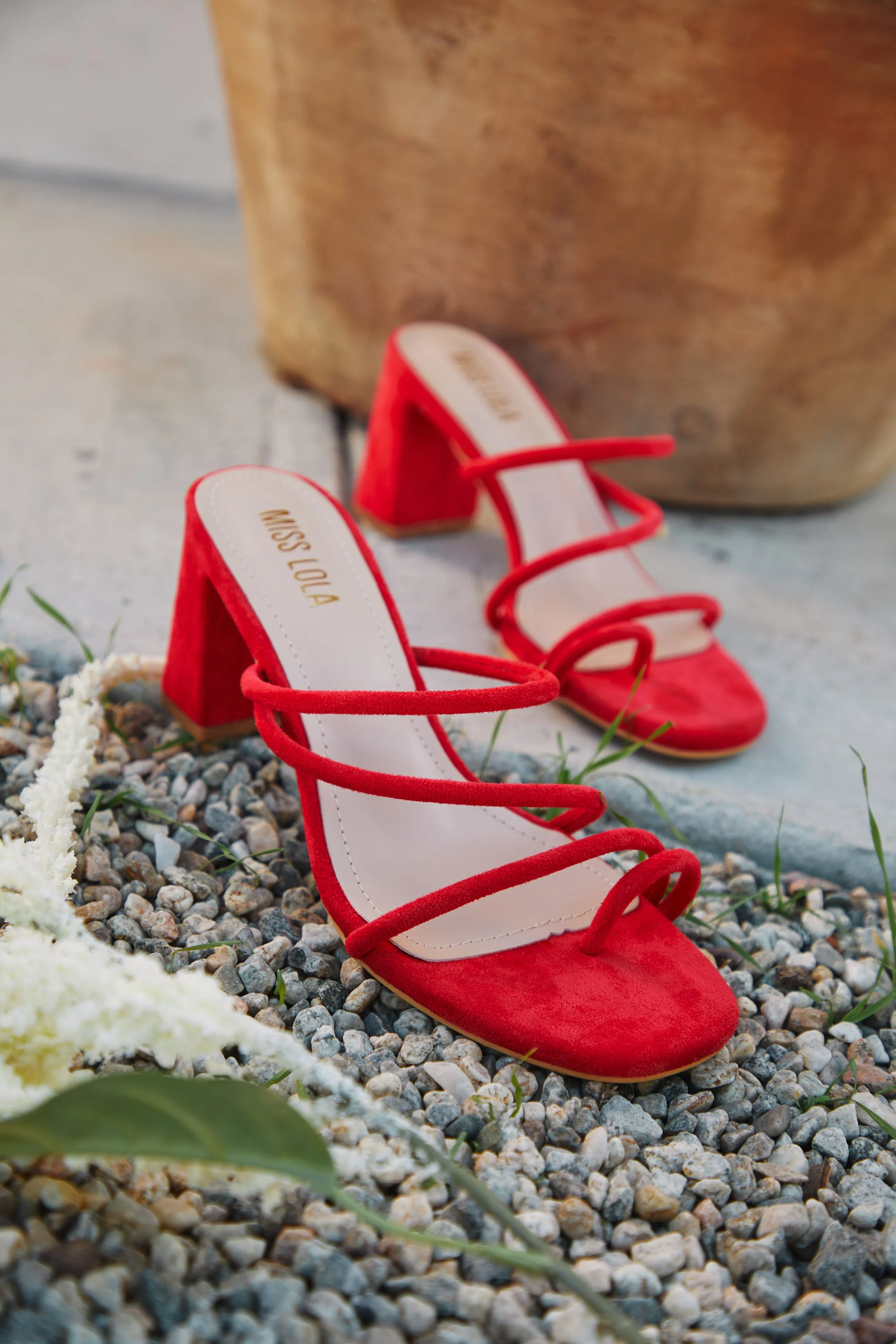 Elci Block Mid Heel Mules - Red