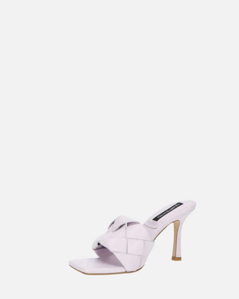 ENRICA - sandalo in pelle viola intrecciata con tacco