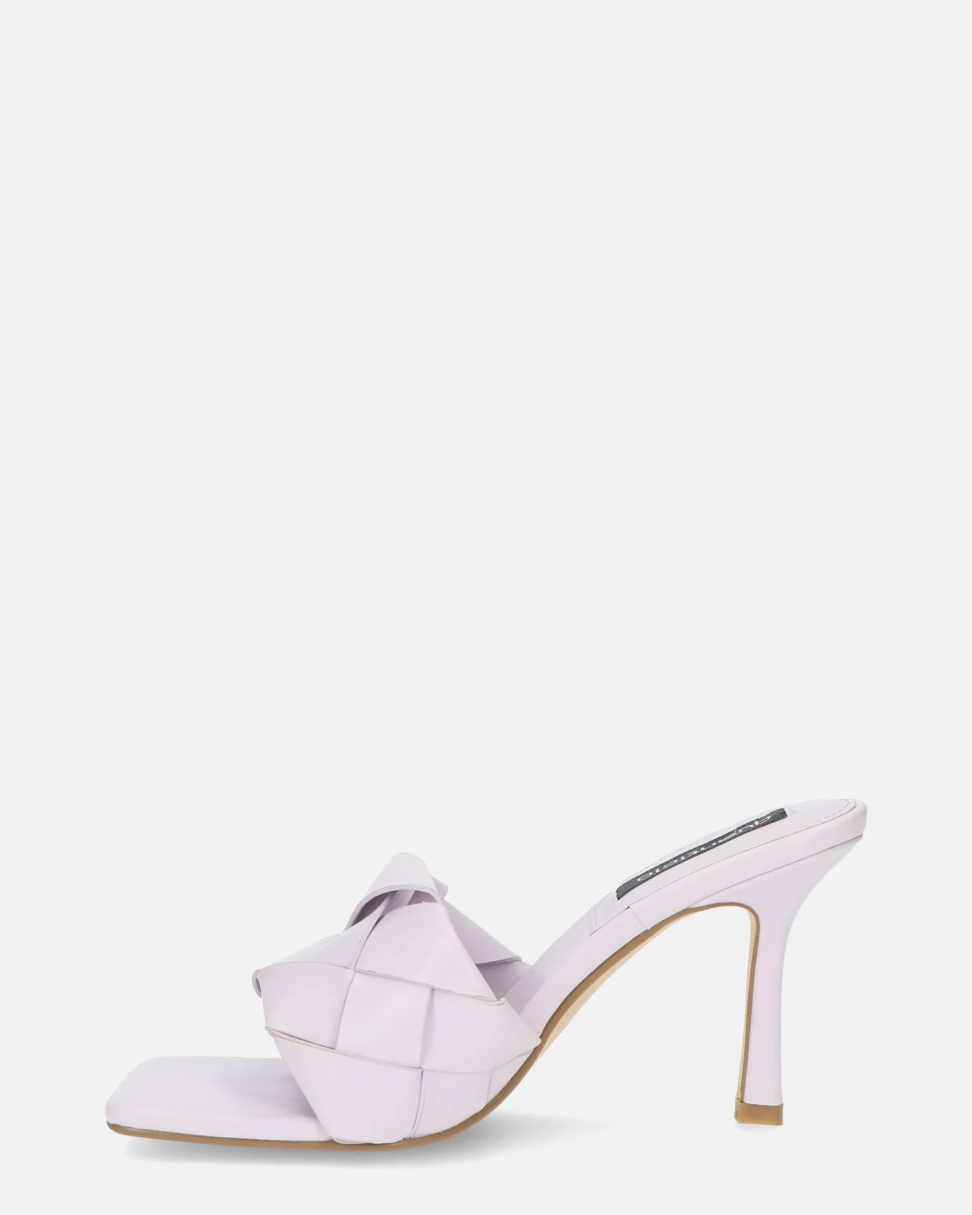 ENRICA - sandalo in pelle viola intrecciata con tacco