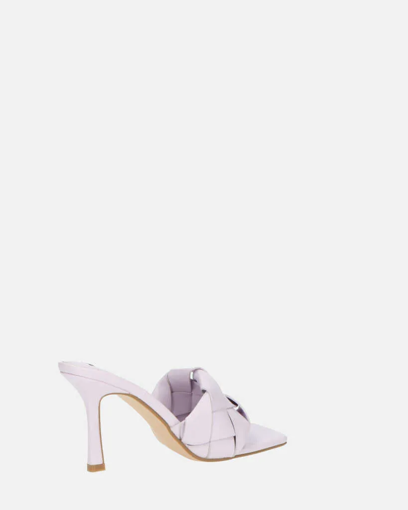 ENRICA - sandalo in pelle viola intrecciata con tacco