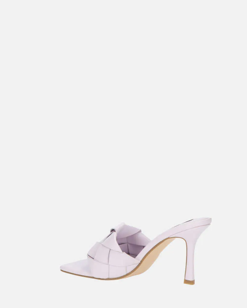ENRICA - sandalo in pelle viola intrecciata con tacco