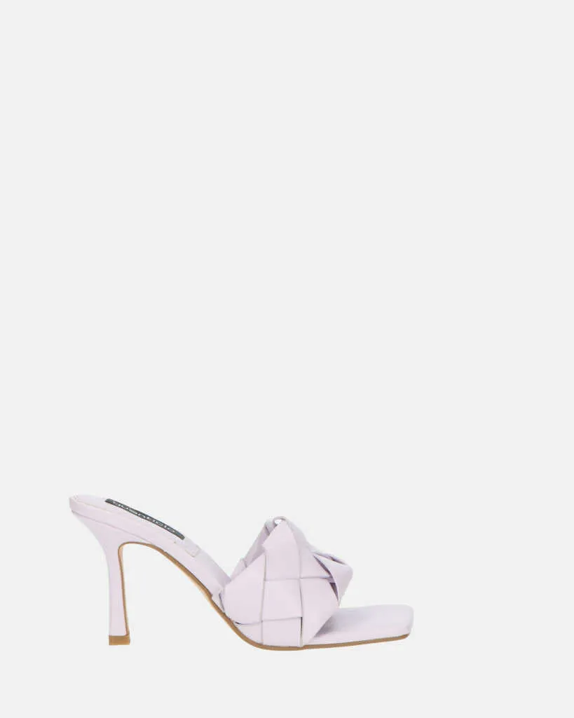 ENRICA - sandalo in pelle viola intrecciata con tacco