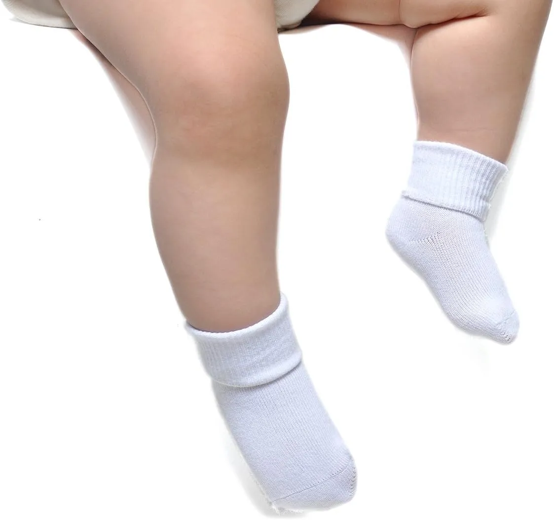 EPEIUS Baby Socks Unisex-Baby Seamless Turn Cuff Socks Cotton Rich Booties Socks 6 Pairs Pack Newborn Infant Toddlers