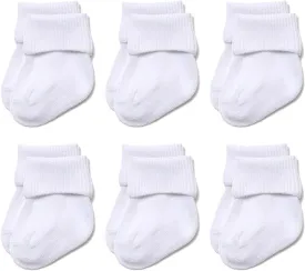 EPEIUS Baby Socks Unisex-Baby Seamless Turn Cuff Socks Cotton Rich Booties Socks 6 Pairs Pack Newborn Infant Toddlers