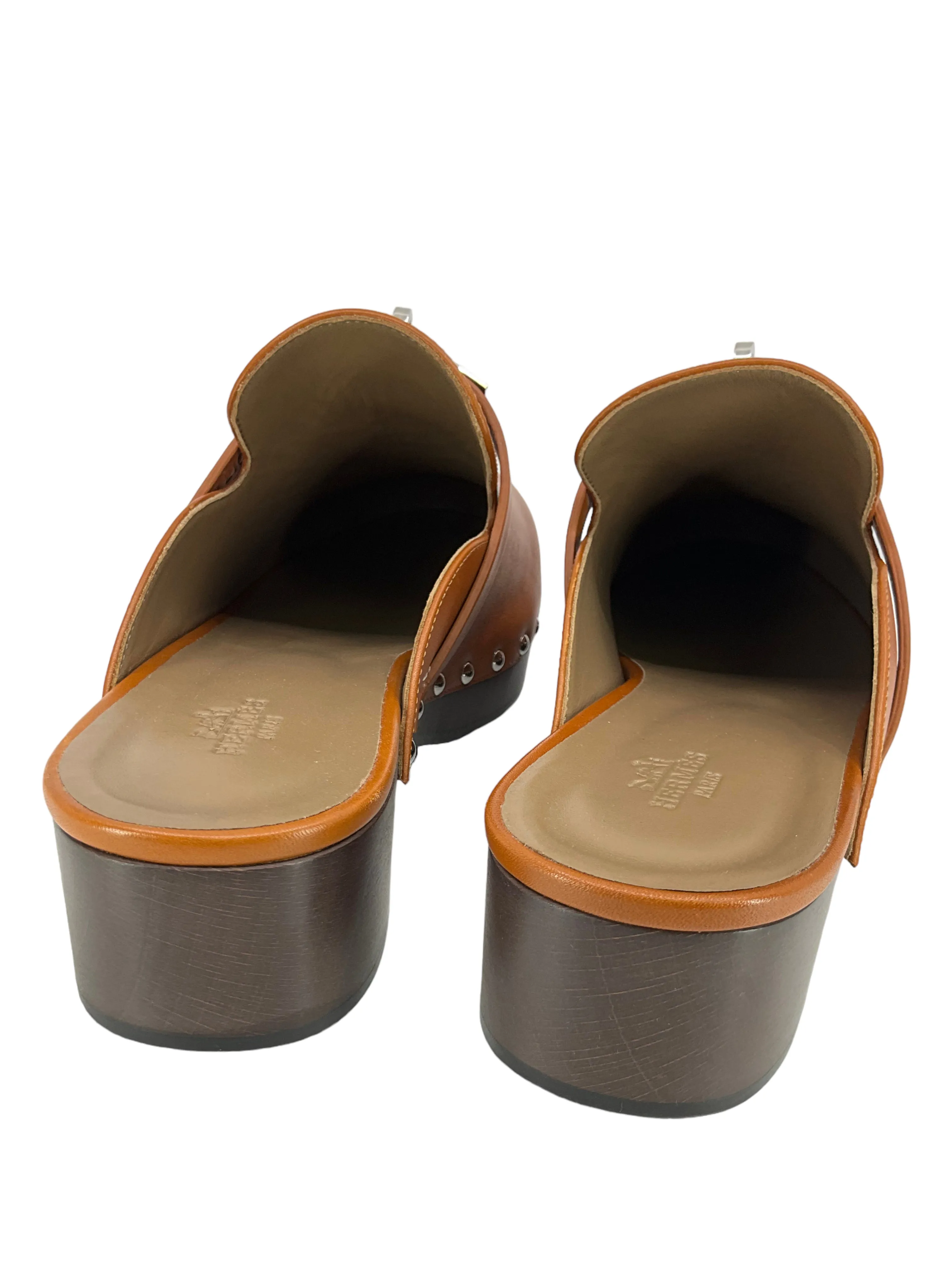 HERMES Calfskin Calya Turn-Lock Mules Size 10 NEW