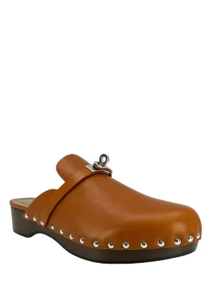 HERMES Calfskin Calya Turn-Lock Mules Size 10 NEW