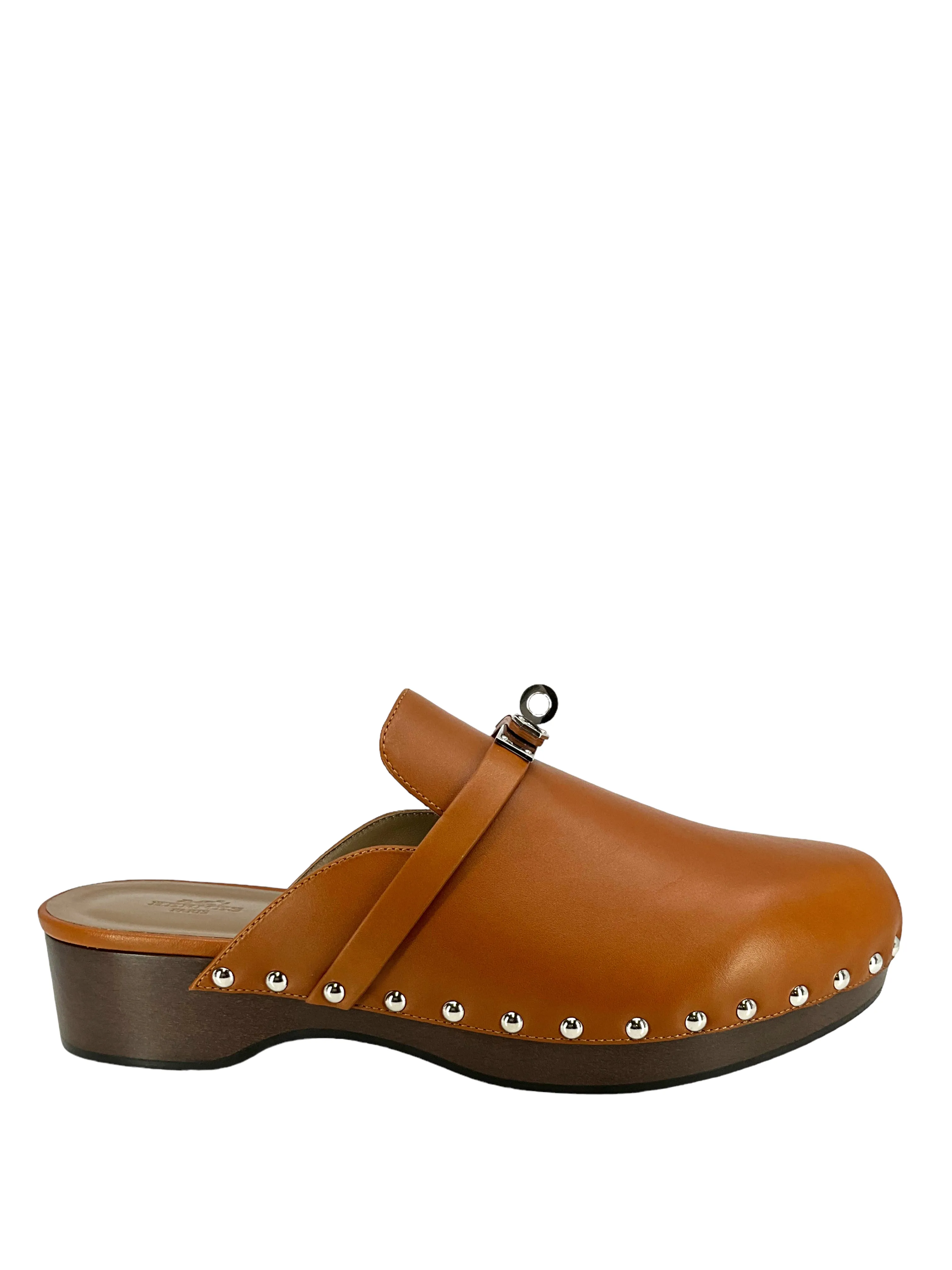 HERMES Calfskin Calya Turn-Lock Mules Size 10 NEW