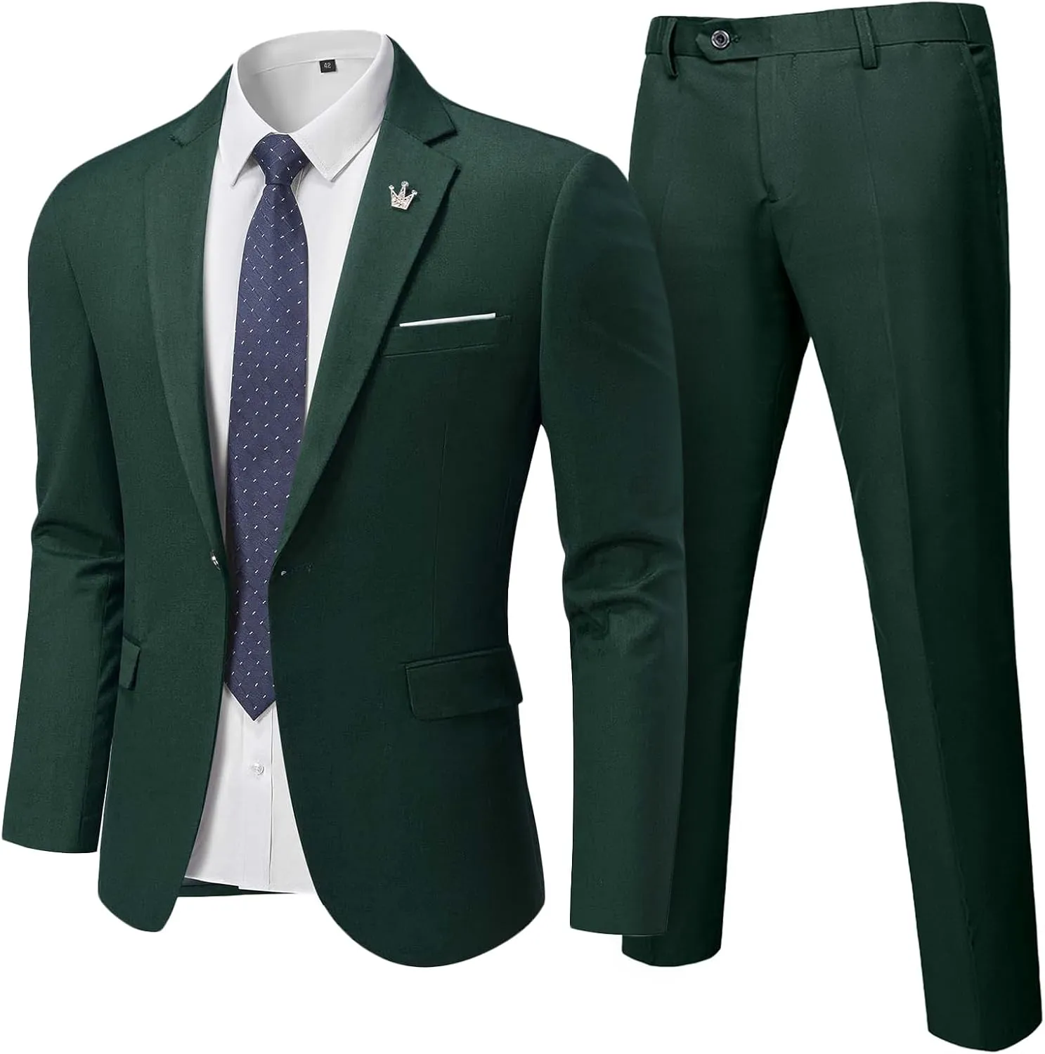 Hihawk 2 Piece Men's Slim Fit Suit, One Button Jacket and Pants with Tie, Blazer Trousers Set for Weddings Proms