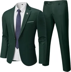 Hihawk 2 Piece Men's Slim Fit Suit, One Button Jacket and Pants with Tie, Blazer Trousers Set for Weddings Proms