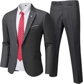 Hihawk 2 Piece Men's Slim Fit Suit, One Button Jacket and Pants with Tie, Blazer Trousers Set for Weddings Proms