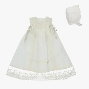Ivory Lace Gown with Satin Side Bows and Bonnet