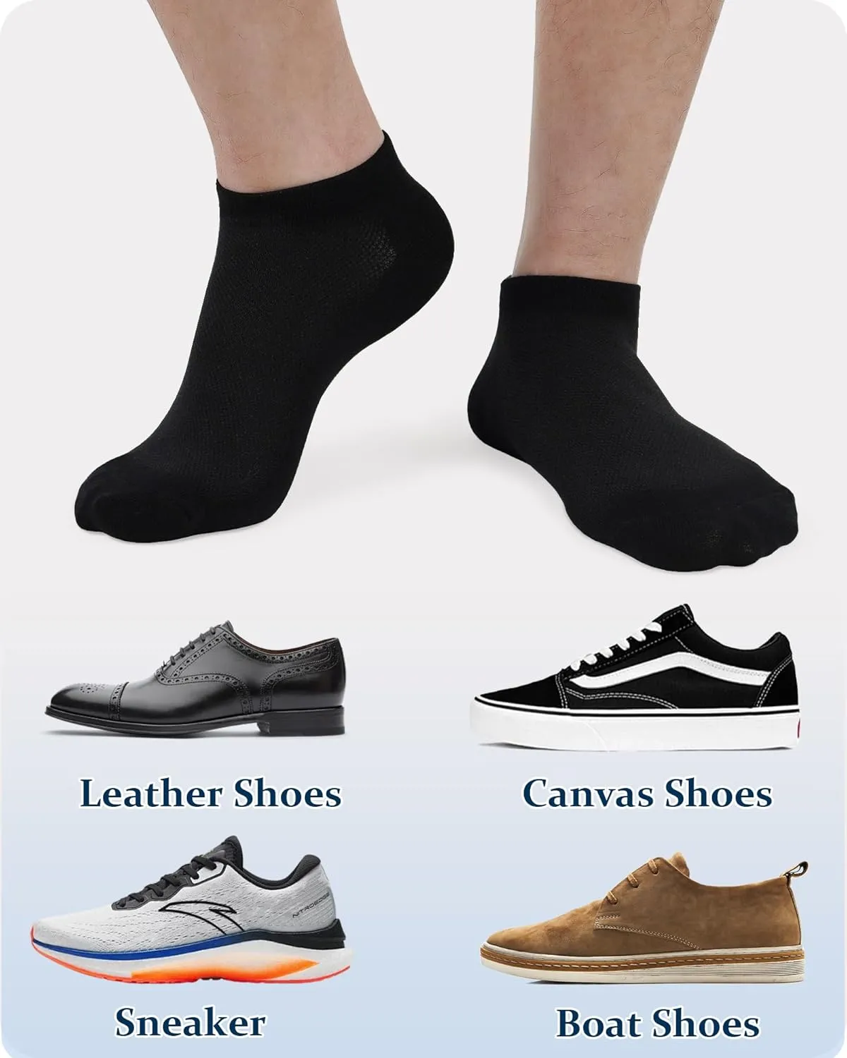 Jane Stone Men's Ankle Socks - 8 Pack Cotton Low Cut Non Slip No Show Socks Size 9-12/13-15