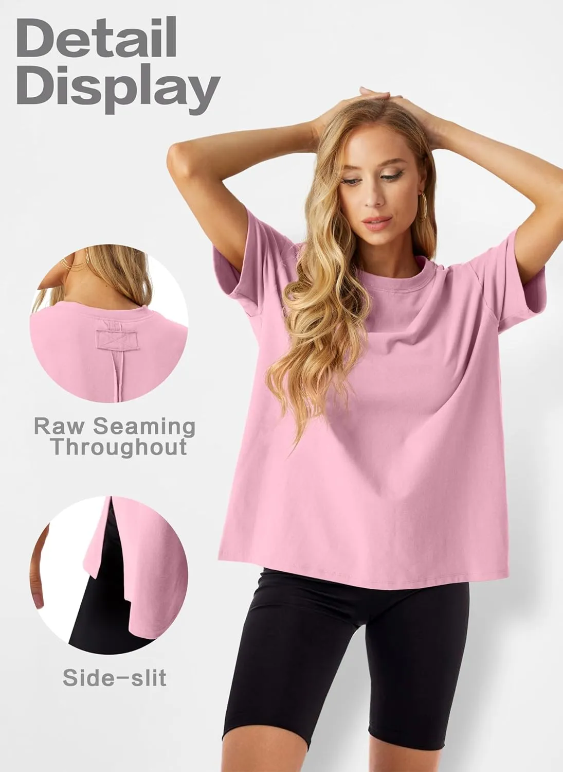 Lepunuo Oversized T Shirts for Women Summer Tops 2024 Trendy Cotton Casual Loose Fit Short Sleeve Side Slit Tee Shirts