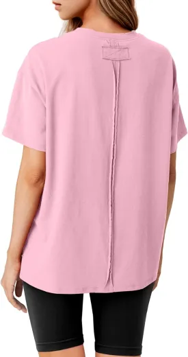 Lepunuo Oversized T Shirts for Women Summer Tops 2024 Trendy Cotton Casual Loose Fit Short Sleeve Side Slit Tee Shirts