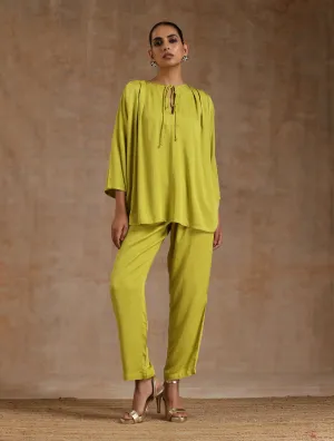 Lime Modal Satin Shoulder Pleat Co-Ord Set