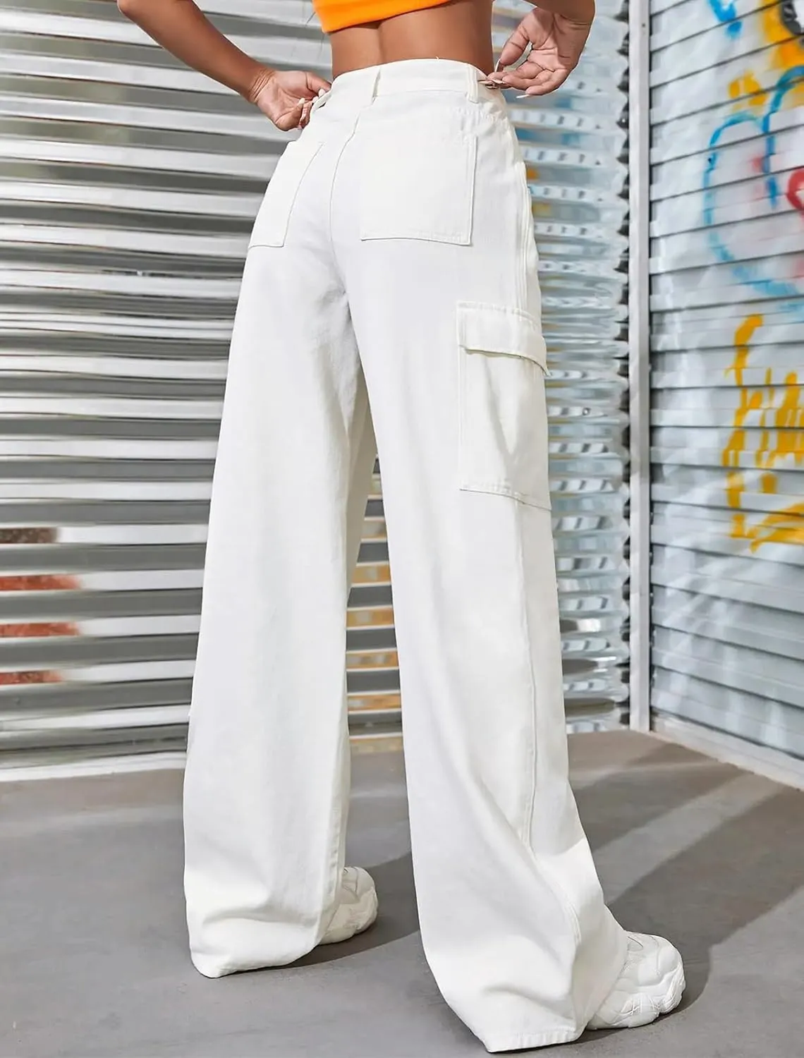 LONGBIDA Women's High Waisted Cargo Jeans Y2K Straight Wide Leg Baggy Jean Loose Denim Cargos Pants Trousers