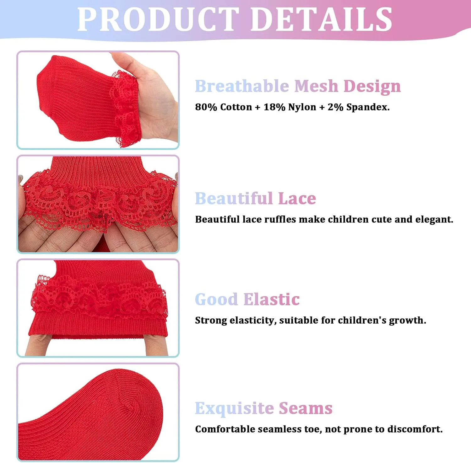 Looching 5 Pack Baby Girls Socks Eyelet Ruffle Lace Newborn Infant Turn Cuff Frilly Dress Princess Socks for 0-2T Kids