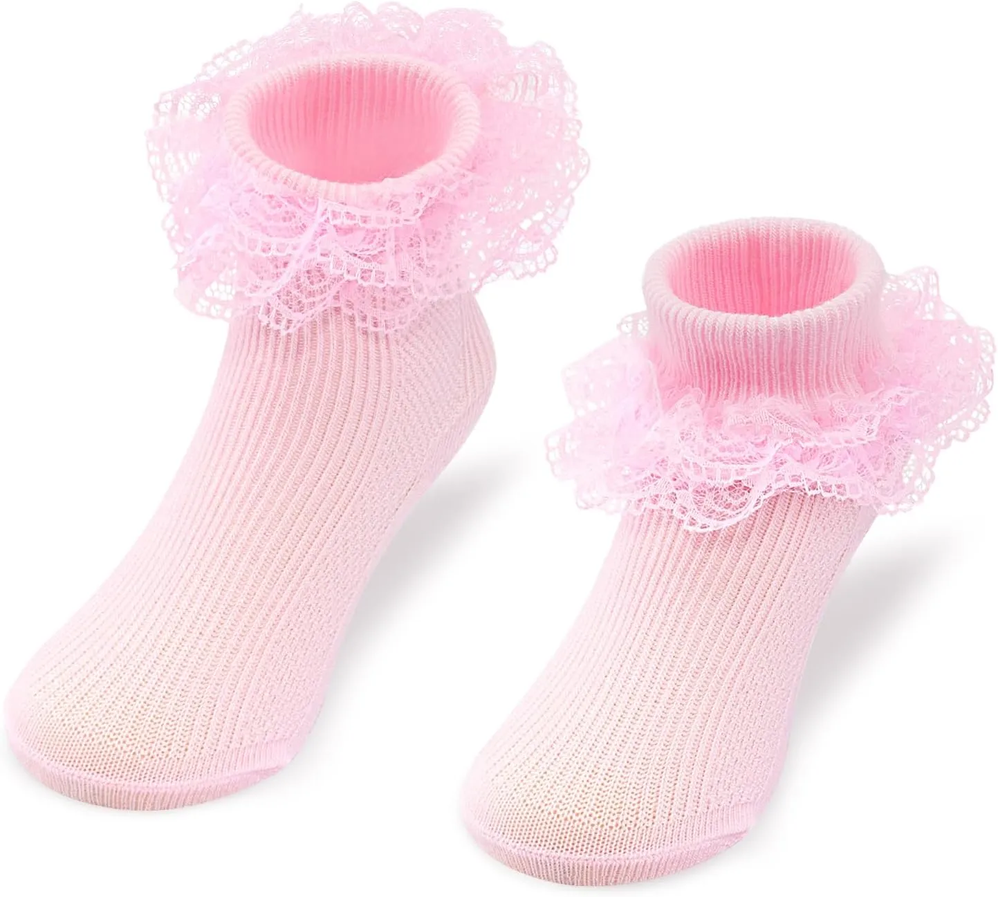 Looching 5 Pack Baby Girls Socks Eyelet Ruffle Lace Newborn Infant Turn Cuff Frilly Dress Princess Socks for 0-2T Kids