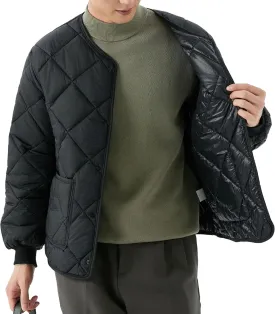 Mens Long-Sleeved Diamond Quilted Jacket Winter Warm Padded Coats Outwear Thicken Solid V Neck Cotton Coat