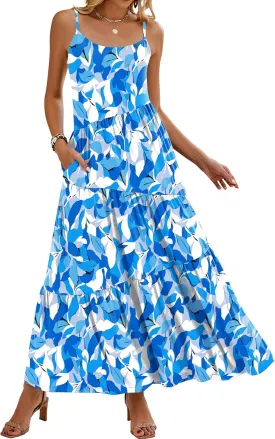 Naggoo Womens Summer Sleeveless Maxi Dresses Casual Beach Spaghetti Strap Long Dress Sundresses