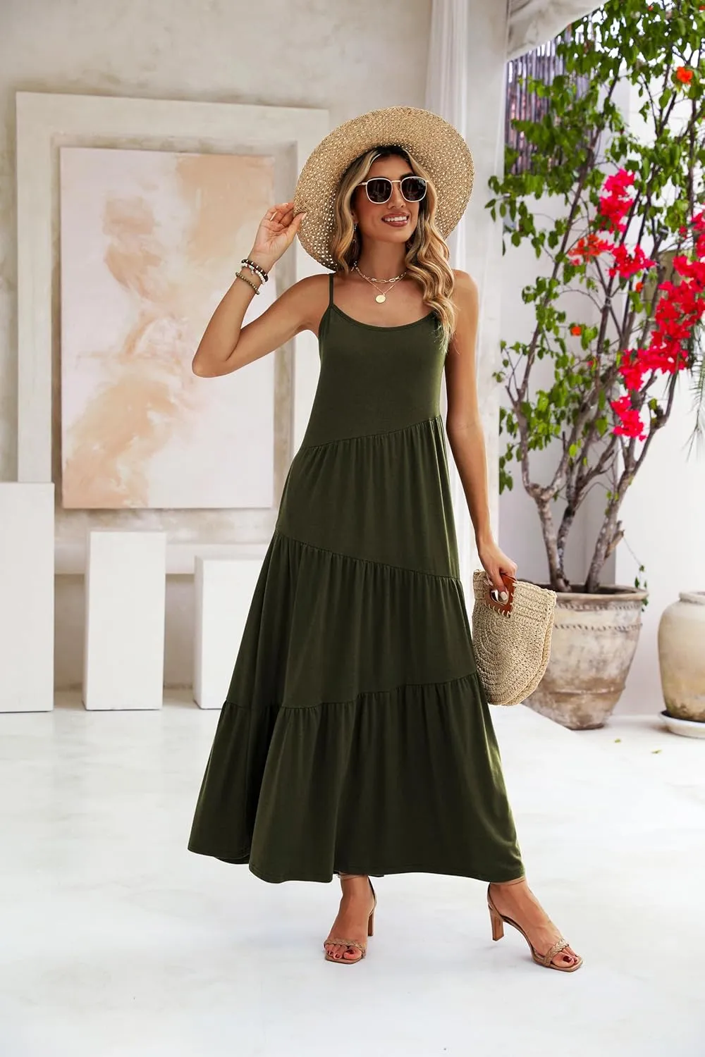 Naggoo Womens Summer Sleeveless Maxi Dresses Casual Beach Spaghetti Strap Long Dress Sundresses