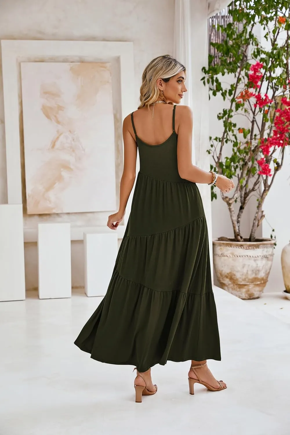 Naggoo Womens Summer Sleeveless Maxi Dresses Casual Beach Spaghetti Strap Long Dress Sundresses